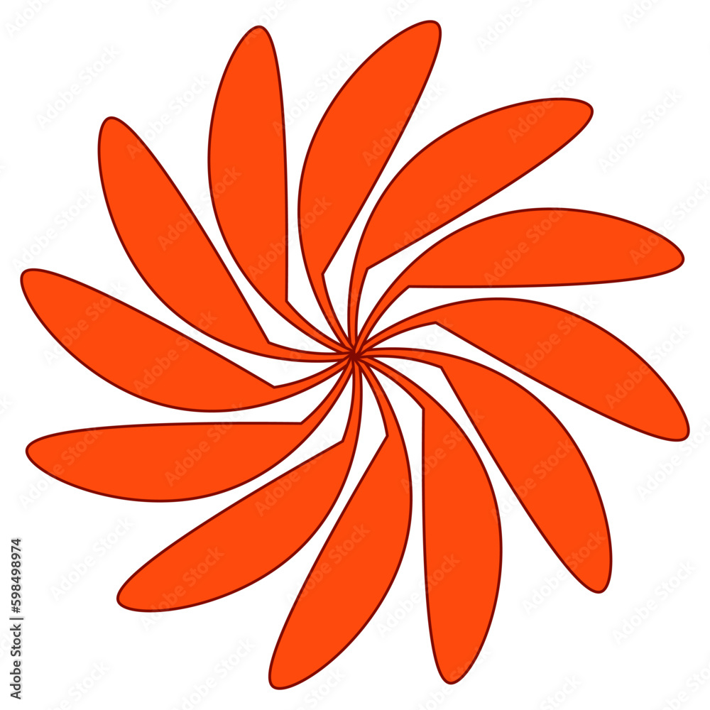 Circular shape with petals like sun or flower isolated on white. Clipart.
