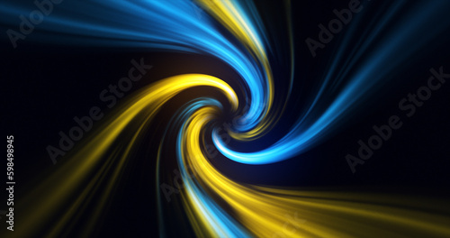 Fototapeta Naklejka Na Ścianę i Meble -  Abstract yellow blue swirl twisted abstract tunnel from lines background