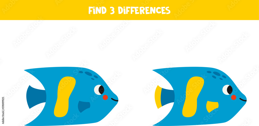 Find 3 differences between two cute angel fish. Find 3 differences between two cute angel fish.