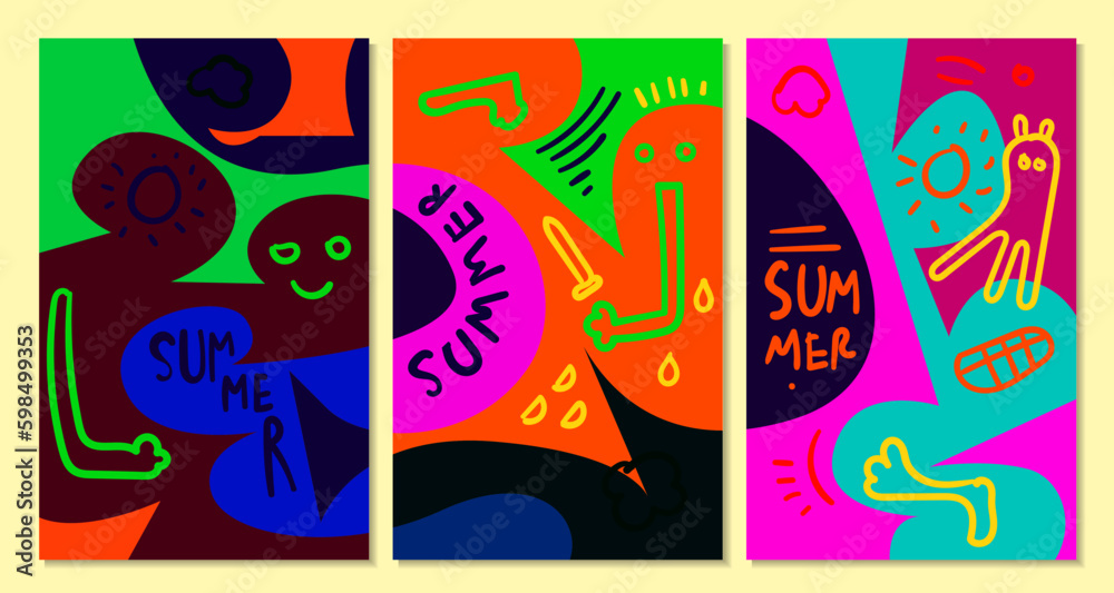 Vector colorful abstract pop art face and mask background for summer