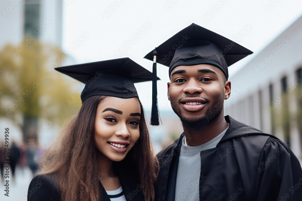 Young graduate students against university background, AI generated Generative AI