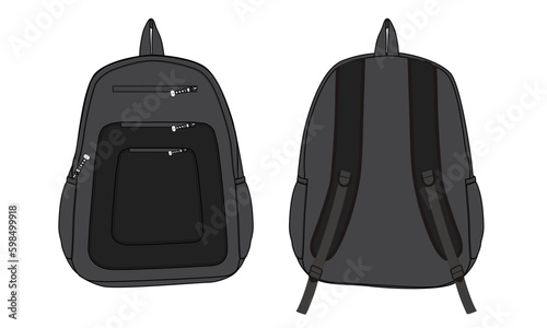 Backpack Technical drawing fashion flat sketch vector illustration template front and back views isolated on white background