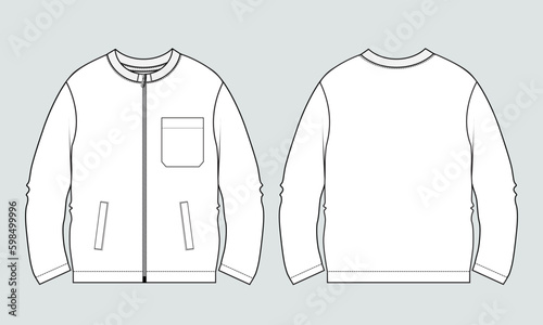 Long sleeve Sweatshirt technical drawing fashion flat sketch vector illustration template front and back views.