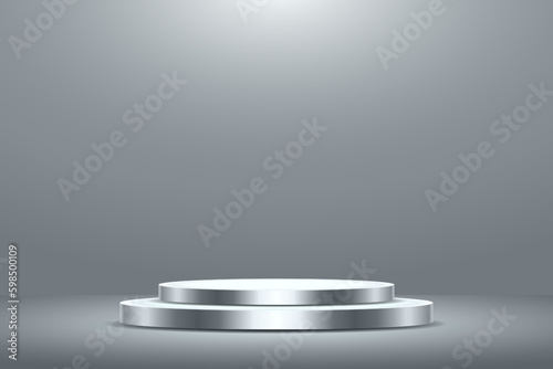 Light Grey Gradient Metallic Podium Product Platform Presentation Background Mockup Template Vector Illustration
