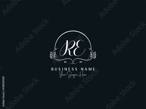 Alphabet RE r&e Feminine Business Logo, Minimal Re er Unique Signature Letter Logo