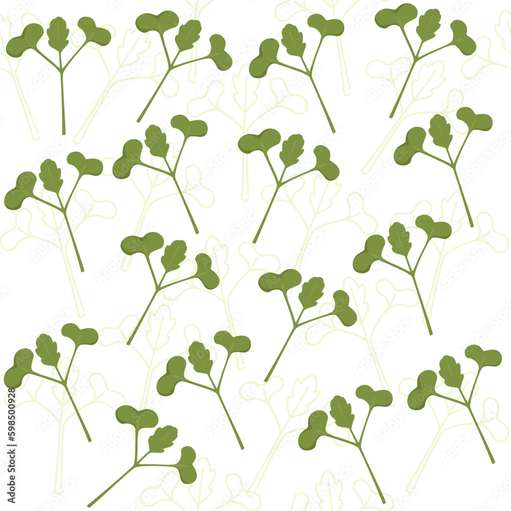 Seamless pattern microgreen superfood sprouts broccoli healthy nutrition vector illustration on white background