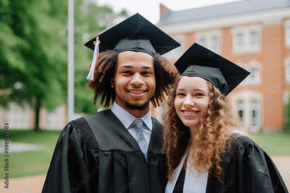 Young graduate students against university background, AI generated Generative AI Young graduate students against university background, AI generated Generative AI