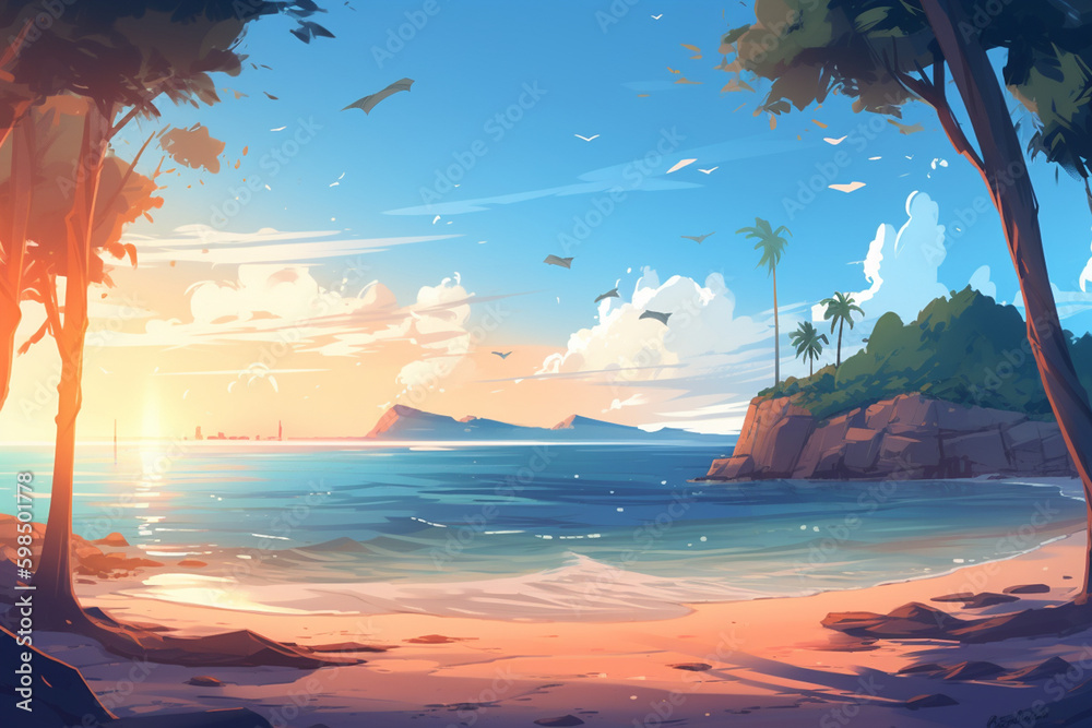 Anime online beach background