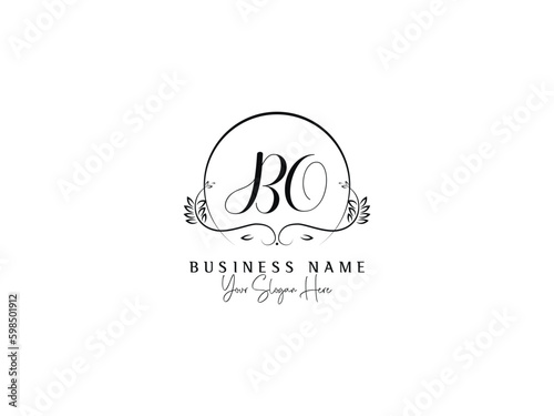 Signature Letter BO b o Logo Icon, Minimal Circle Bo ob Luxury Feminine Logo Template photo