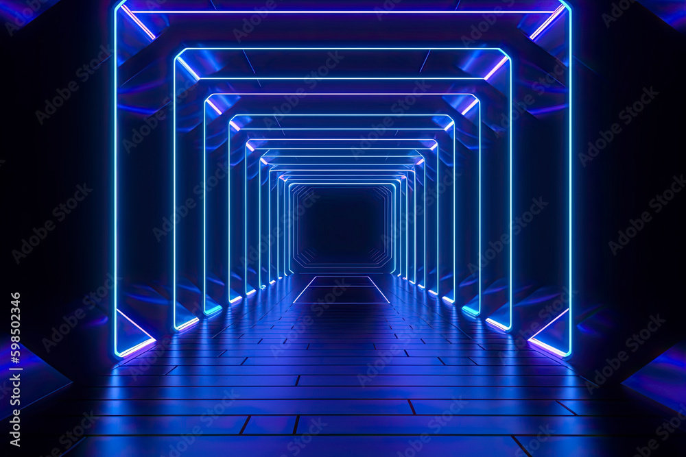 3d render, blue neon abstract background, ultraviolet light, night club empty room interior 3d render, blue neon abstract background, ultraviolet light, night club empty room interior