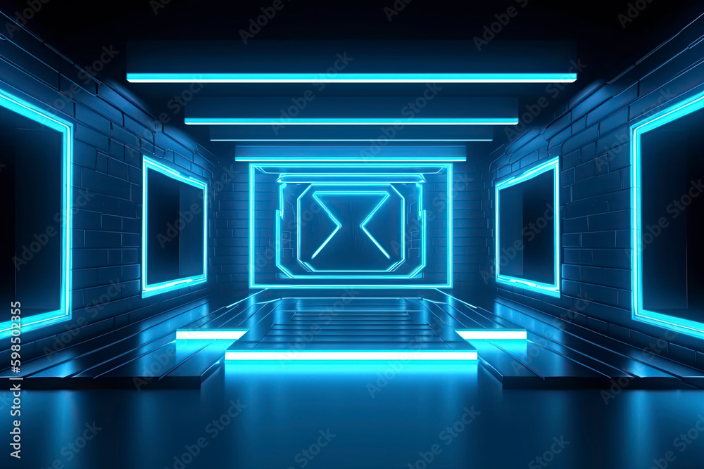 3d render, blue neon abstract background, ultraviolet light, night club empty room interior 3d render, blue neon abstract background, ultraviolet light, night club empty room interior
