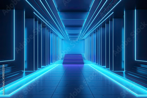 3d render  blue neon abstract background  ultraviolet light  night club empty room interior