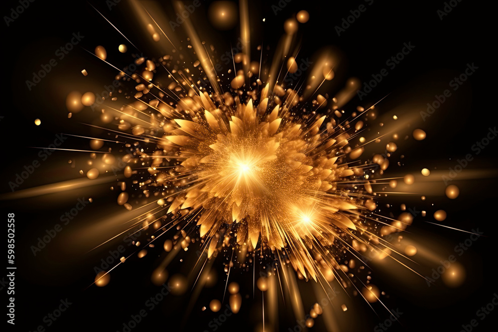 Abstract golden stars explosion with light effect - obrazy, fototapety, plakaty 