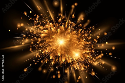 Abstract golden stars explosion with light effect