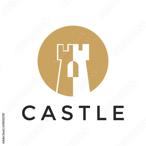 illustration vector graphic modern castle logo design with circle