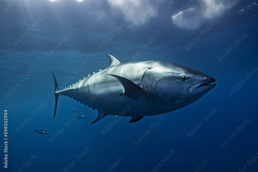 Obraz premium Atlantic bluefin tuna swimming underwater