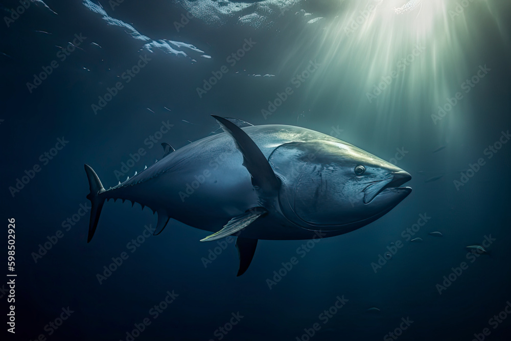 Fototapeta premium Atlantic bluefin tuna swimming underwater