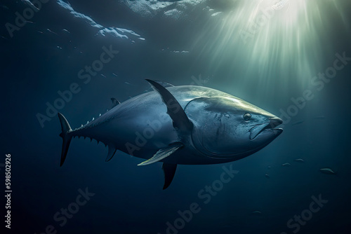 Atlantic bluefin tuna swimming underwater © surassawadee