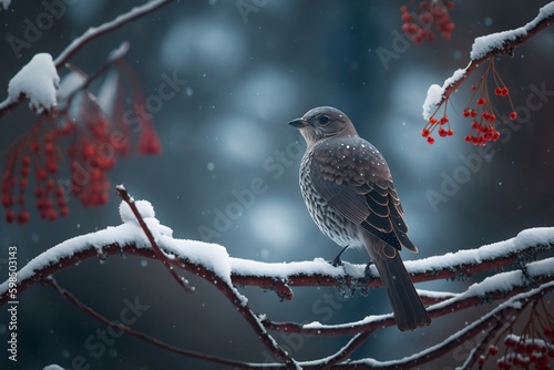 The Sermon of a Bird on a Snowy Branch. Generative AI © Muhammad