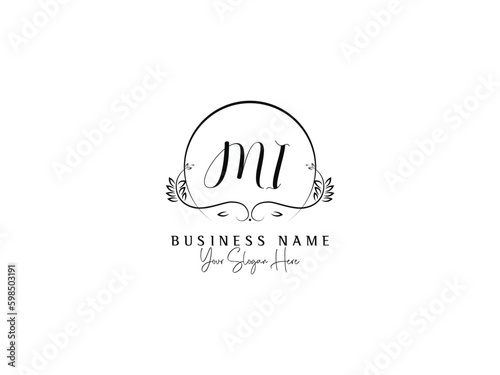 Feminine Signature MI Logo Letter, Floral Mi im Luxury Minimal Logo Design