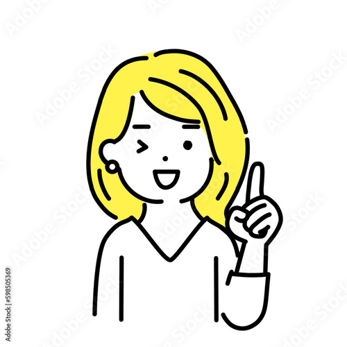 かわいい人物のイラストシリーズ。女性のオフィスワーカー。指差し。　