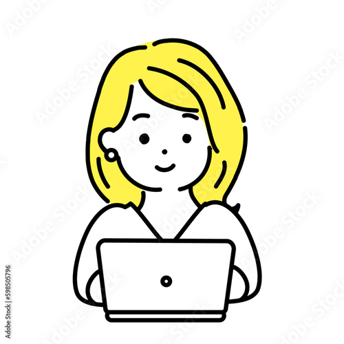 かわいい人物のイラストシリーズ。女性のオフィスワーカー。笑顔。　