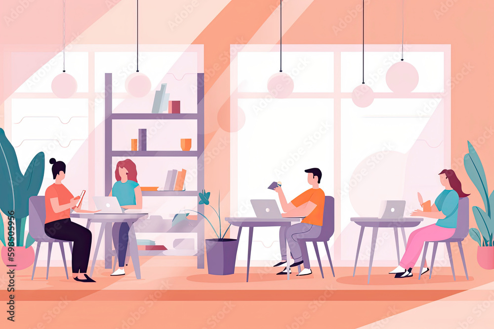 Young people in co-working creative space - Youth millennial generation and business technology concept Young people in co-working creative space - Youth millennial generation and business technology concept