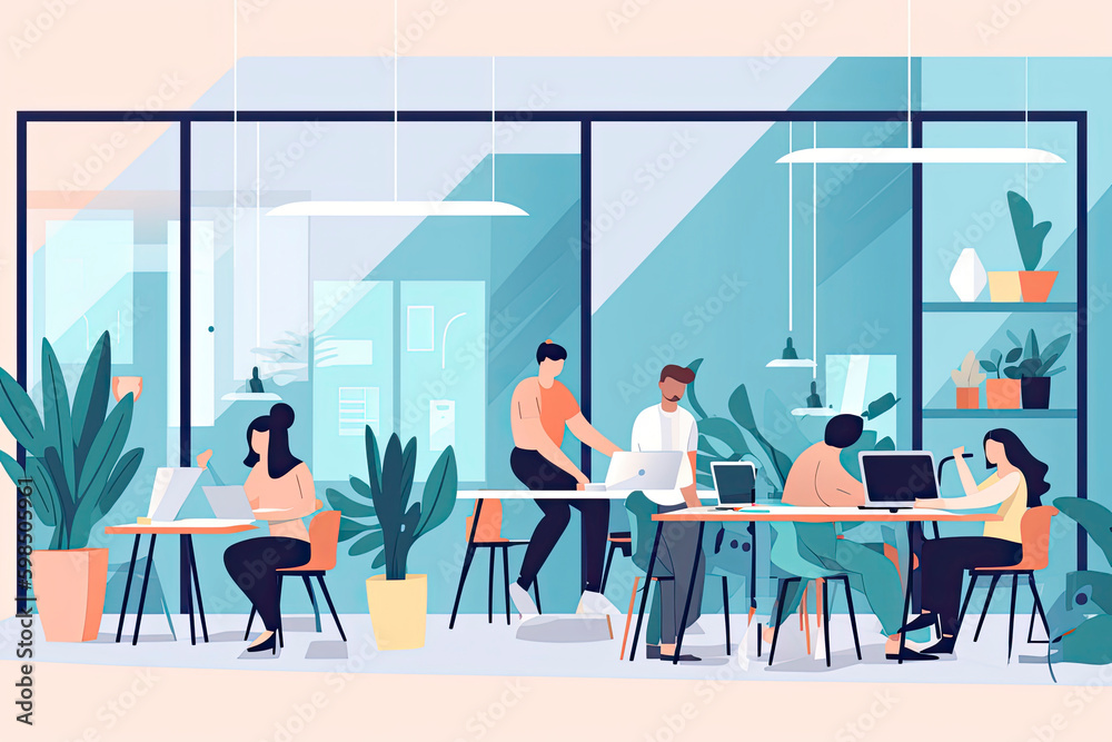 Young people in co-working creative space - Youth millennial generation and business technology concept Young people in co-working creative space - Youth millennial generation and business technology concept