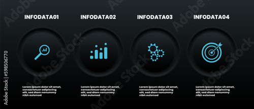 Business concept of vector graphics four steps and black background business icons, push buttons