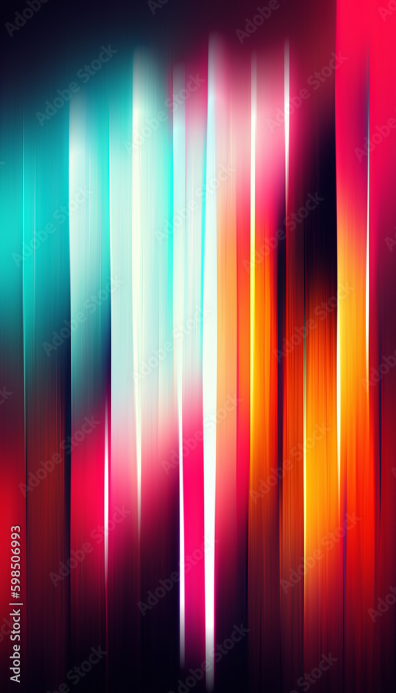 Neon stripes abstract background. Blur glow. Defocused luminous pink orange blue color light flare lines texture art illustration.