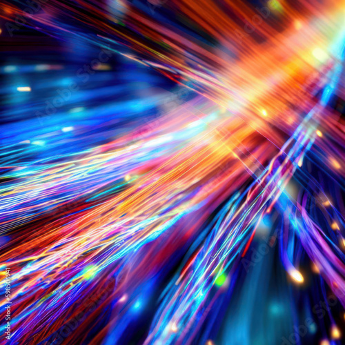 Colorful electric led optical fiber cables, technology background, business trends, generative ai