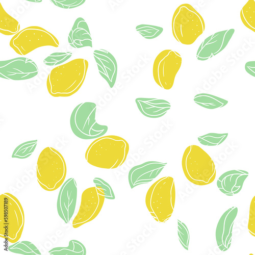 Fototapeta Naklejka Na Ścianę i Meble -  Lemon Brunch Sketch Background Seamless