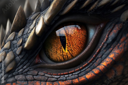 Close-up illustration of a dragon's eye, Generative Ai © Flowstudio