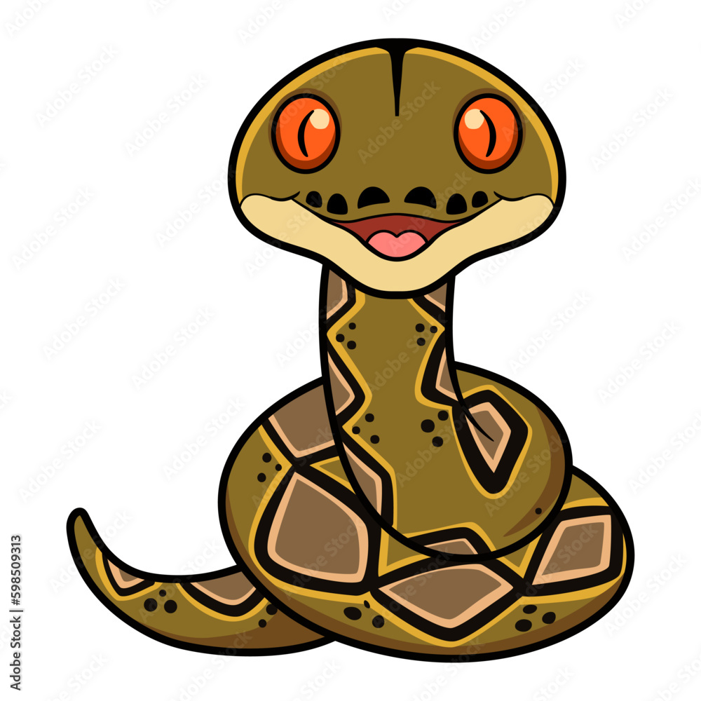 Fototapeta premium Cute happy reticulatus python cartoon