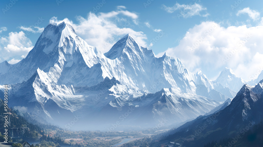 Obraz premium 想像上の巨大な雪山 Generative AI