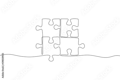 Continuous line drawing of jigsaw isolate on white background.