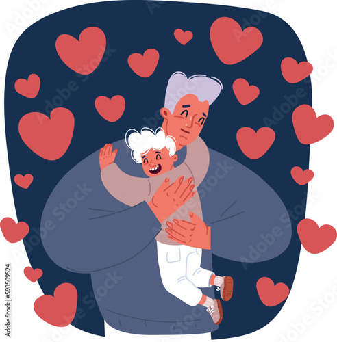 Cartoon vector illustration of Sweet illustration of son and father hugging