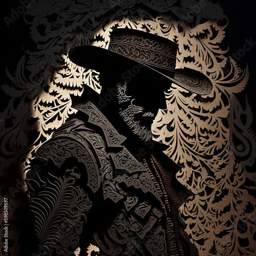 Cowboy Silhouette in Profile Generative AI photo