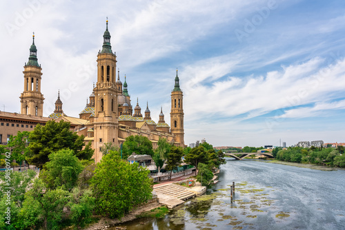 Impressive monument of the cathedral basilica del Pilar on the edge of the river Ebro in Zaragoza, Spain.