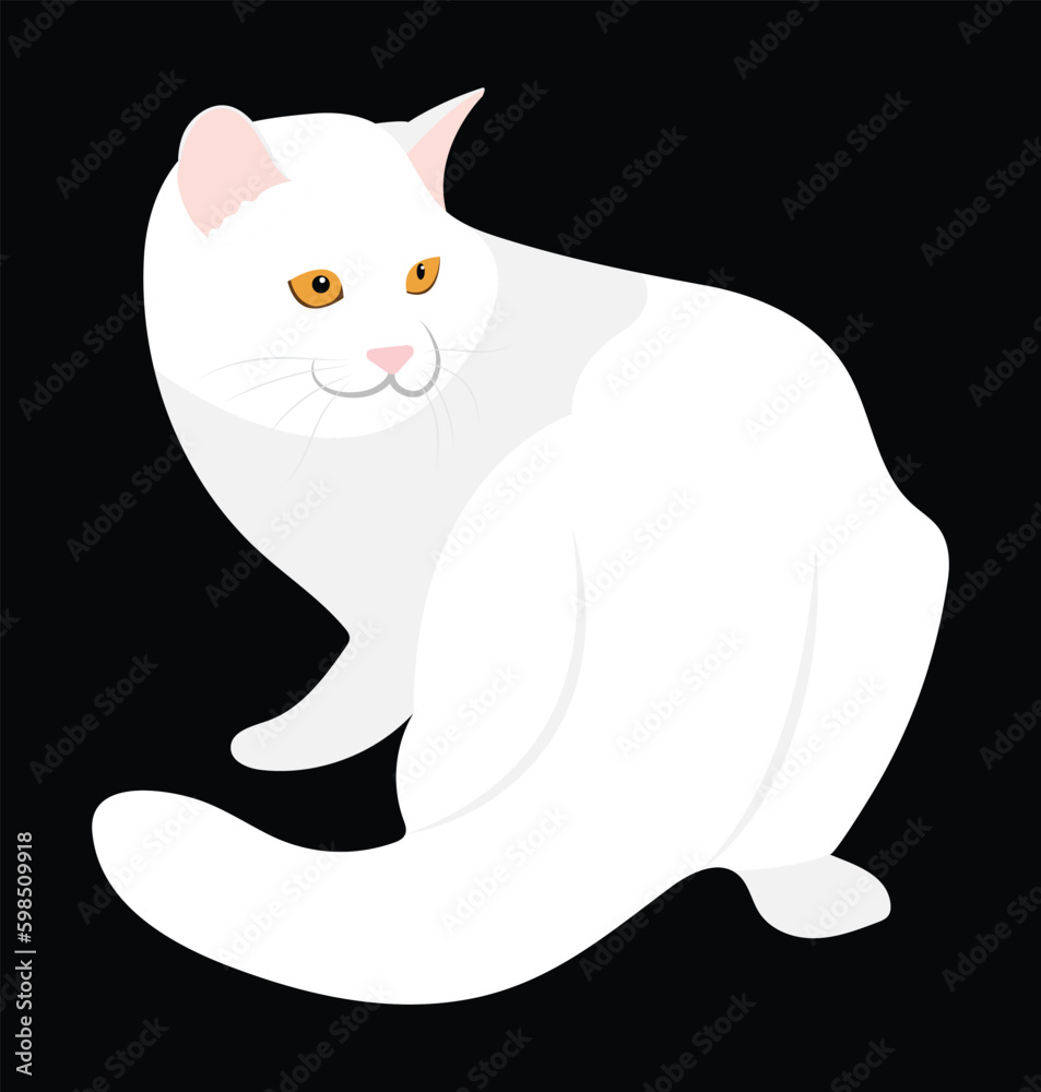 Obraz premium White cat on black background vector