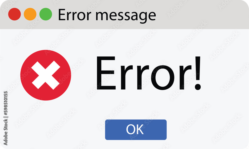 Error message computer window alert popup. System error sign. Window operating system error warning. flat style. Error message computer window alert popup. System error sign. Window operating system error warning. flat style.