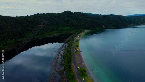 Lake on one side of the road and pond on the other side, Lake Rotoma, Rotorua, New Zealand. photo