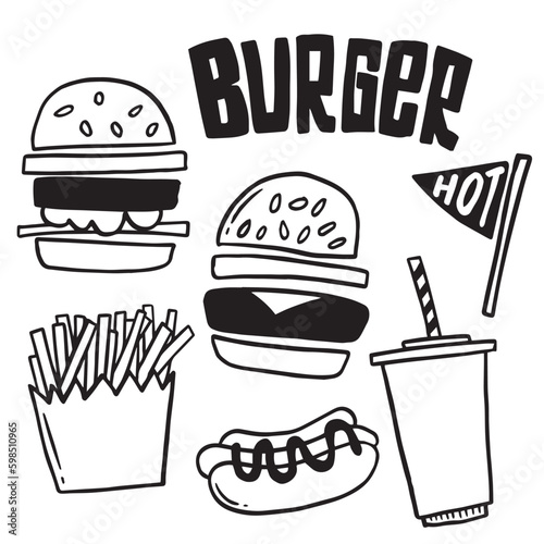 Hand drawn burger vector doodle. Hamburger sketch illustration for print, web and infographics.