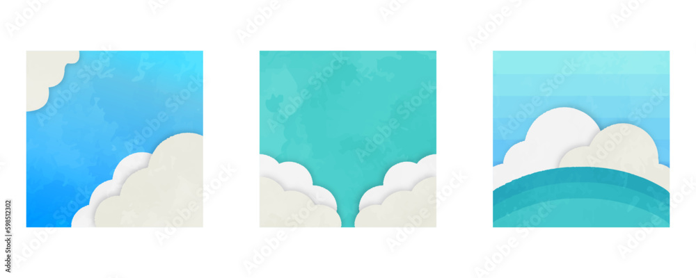 Illustration card set of blue sky and cute clouds Illustration card set of blue sky and cute clouds