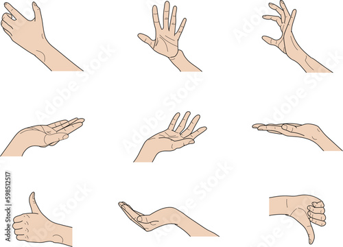 9 white hand gesture vector line simple illustration 