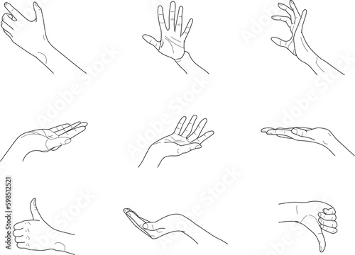 9 hand gesture vector line simple illustration 