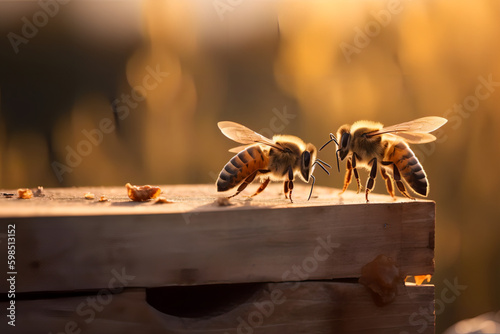 Two bees on hives, they fly beautifully
