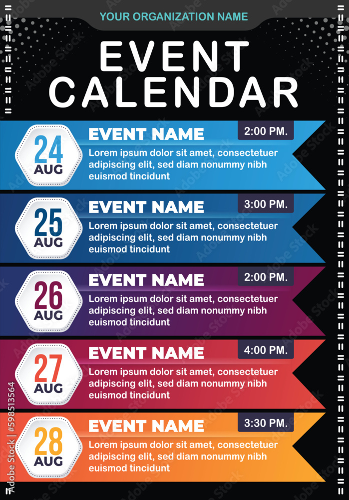 Calendar Upcoming Events Schedule Template Vector Template Stock Calendar Upcoming Events Schedule Template Vector Template Stock