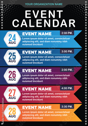 Calendar upcoming events schedule template. vector template photo