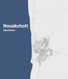 Nouakchott, Mauritania map. Detailed map of Nouakchott city administrative area. Cityscape panorama illustration. Road map with highways, streets, rivers.